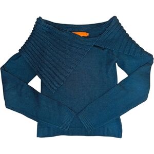 Sweet by MISS ME Rare A-Symmetrical Cowl Neck Deep Turquoise Cropped Sweater S